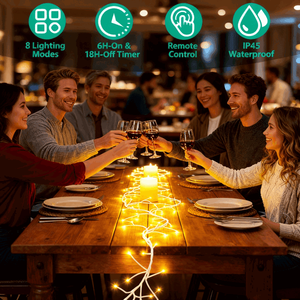 Guirnalda de Abedul Iluminada con 144 LED Blanco Cálido de 7.87 pies, IP45 Impermeable, Ramas Flexibles, 8 Modos, Control Remoto, Guirnaldas Navideñas - Product Image 2