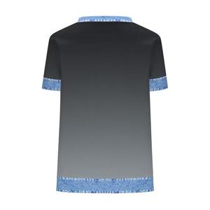 Women's Regular Fit Summer Fashion Contrast Trim Denim <b>Patchwork</b> Short Sleeve Waffle Knit <b>Tops</b> Tee Soft Stretch Casual T Shirt - Product Image 4