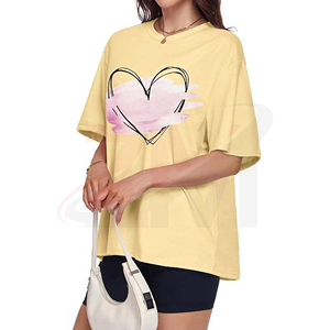 Camiseta Extra Grande de Cuello Redondo para Mujer, Manga Corta, Corte Holgado, 100% Algodón, Diseño de Corazón Pintado a Mano, para Primavera/Verano - Product Image 3