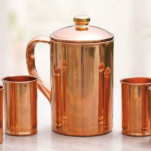 Copper jug set for graceful kitchen serving rituals <b>water</b> serving metal set with <b>glasses</b> durable reusable kitchen dining drinkwa - Product Image 1