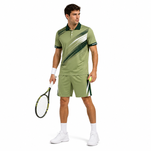 Ensemble de maillots de tennis personnalisés pour hommes, noir, rose, gris, col court, manches courtes, évacuation de l'humidité, imprimé par sublimation, écologique, respirant - Product Image 1