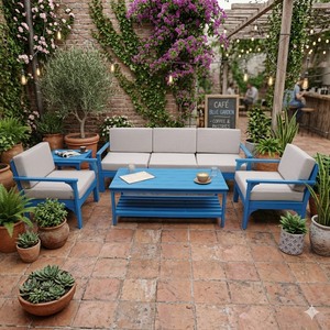 Juego de Sofás de Madera Ecológicos, Impermeables y Modernos para Uso en Exteriores y Salas de Estar - Product Image 1