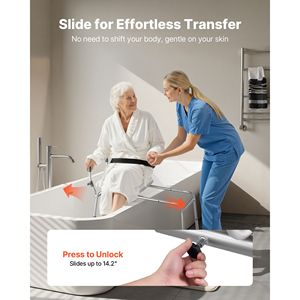 Chaise de douche coulissante robuste avec accoudoirs et dossier, capacité 400 lb, banc de transfert pour baignoire, équipement de sécurité pour la douche - Product Image 2