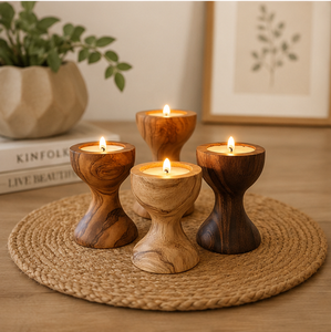 Handcrafted Rustic Wooden <b>Tea</b> Light Candle Holder Set Modern Hourglass Solid Wood Candlestick <b>Stand</b> For Farmhouse Home Decor - Product Image 2