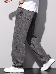 Jean décontracté gris délavé coupe droite 100 % coton léger pour homme – Style streetwear et quotidien - Product Image 4