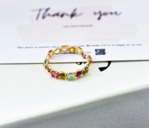 Anillo de Eternidad de Oro Amarillo de 14K con Turmalina Multicolor en Bisel, Hecho a Mano, Redondo y Natural, Estilo Prisma Pastel - Product Image 6