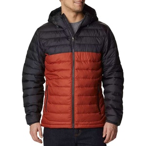 Blouson matelassé à capuche pour homme, color block rouge et noir, coupe-vent, fermeture éclair, manteau d'hiver décontracté, coupe régulière 2026 - Product Image 1