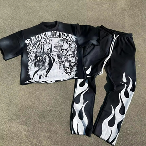 Ensemble de survêtement pour homme personnalisé, comprenant un sweat-shirt court et un t-shirt de jogging, effet délavé soleil et délavé à l'acide - Product Image 1