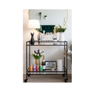 Modern Metal Bar Cart Rectangle Multi-Functional <b>Serving</b> <b>Trolley</b> Indoor Living Room Decor Minimalist Style - Product Image 1