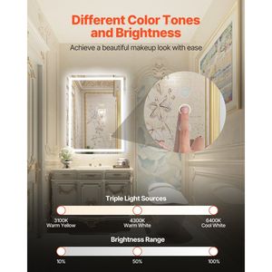 Specchio LED da Bagno 24x32 Pollici con Illuminazione Frontale e Posteriore, Antiappannamento, Luci Memoria, Specchio LED da Bagno Steple - Product Image 2