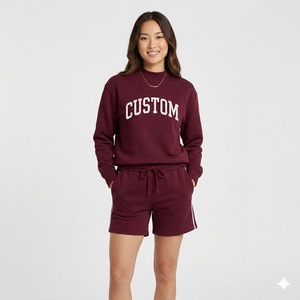 Women's Winter Streetwear Mockneck Sweatshirt Above-Knee Shorts <b>Set</b> Solid Breathable Eco-Friendly Quick Dry Fleece Fabric - Product Image 5