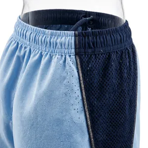 Shorts Bermuda Sport Décontractés pour Homme en Tissu Peigné Bleu Uni, Taille Élastique, Coupe Mi-Haute, avec Bande Latérale Respirante - Product Image 4