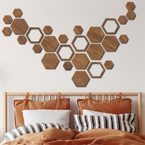 Arte de Pared Geométrico Hexagonal de Madera de Acacia |   Adornos de Pared de Madera Hechos a Mano al por Mayor - Product Image 3