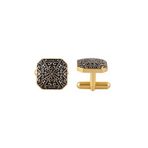 Boutons de manchette carrés noirs plaqués or de luxe pour hommes, motif gravé, accessoires pour chemise formelle, cadeau de mariage ou d'affaires - Product Image 3