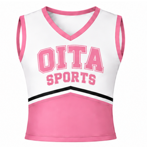 Ensemble d'uniformes de cheerleading rose, haut sans manches à col en V, jupe plissée, tenue d'équipe sportive, performance de danse, entraînement, compétition, personnalisé - Product Image 4