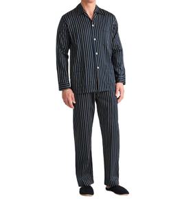 100% coton décontracté classique hommes pyjama ensemble à manches longues bouton chemise pantalon OEM vêtements de nuit vêtements de détente avant Logo en gros en vrac - Product Image 1