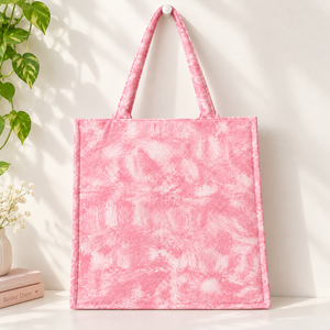 Pink Printed Cotton <b>Canvas</b> Tote <b>Bag</b> Reusable Shopping <b>Bag</b> Custom Logo <b>Plain</b> Shoulder Carry <b>Bag</b> eco friendly <b>bag</b> for daily use - Product Image 1