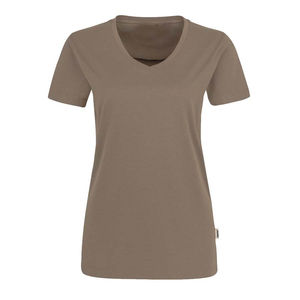 T-shirt décontracté à manches courtes pour femme, rose clair, col en V, tricoté, écologique, anti-boulochage, respirant, en coton compressé, pour l'été - Product Image 1