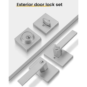 Set Serratura per Porta d'Ingresso Quadrata Contemporanea Rinforzata con Maniglia Esterna in Nichel Spazzolato - Product Image 2