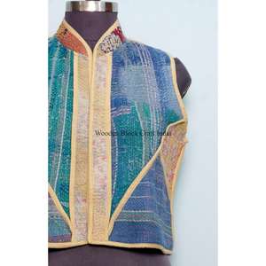 Chaleco de punto de algodón vintage para mujer, estilo indio con patchwork, multicolor, transpirable, de grosor estándar, para invierno. - Product Image 2