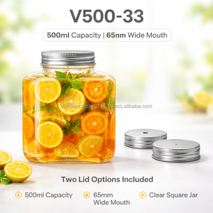500ml V500-33 Square Transparent Jar with <b>Aluminum</b> Cap Eco-Friendly and Customizable for Candles - Product Image 4