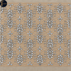 Tissu de robe orné de cristaux marquise avec motifs de feuilles et structure botanique |   Textile décoratif pour robes de mariée et tenues de soirée - Product Image 1