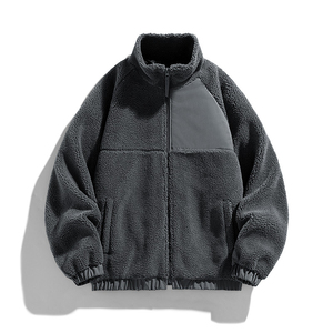 Unisex Custom Logo Raglan Zip-up Sherpa Fleece <b>Jacket</b> Soft <b>Warm</b> Cozy Outer Wear Stand Collar Casual Loose Style for Winter - Product Image 1