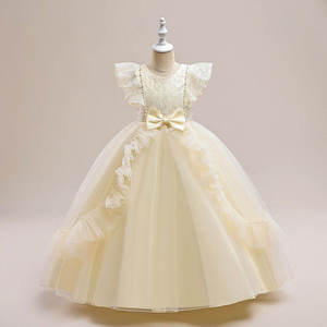 Vestido de niña de las flores al por mayor con encaje de princesa y tul, mangas con volantes y lazo de satén, elegante para fiesta, cumpleaños o boda - Product Image 2