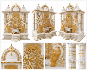 Temple hindou en bois de teck sculpté à la main, style paon, blanc et or, aspect marbre, style Mayur divin, fait sur mesure aux États-Unis - Product Image 5