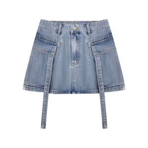 Jupes en jean vintage pour femmes, vente en gros, délavage clair, écologiques, respirantes, séchage rapide, décontractées, en coton, longues, pour l'été - Product Image 3