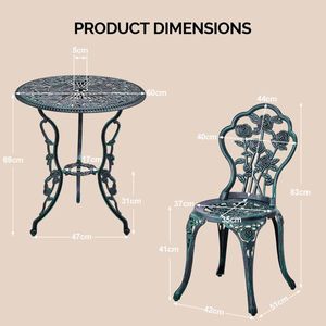 Set Bistrot da Esterno in Alluminio Pressofuso per Tutte le Stagioni, 3 Pezzi, con Tavolo e Sedie Rose per Patio, Giardino, Cortile 2 - Product Image 2