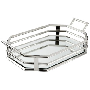 Modern Polygonal <b>Mirrored</b> Storage <b>Tray</b> With Metal Frame And Handles For Table Use - Product Image 1