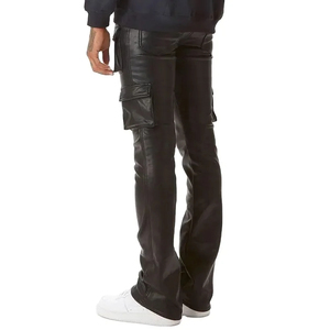 Pantalon cargo en cuir pour homme, coupe confortable, design personnalisé, poches fonctionnelles, usage quotidien, pour jeunes. - Product Image 4