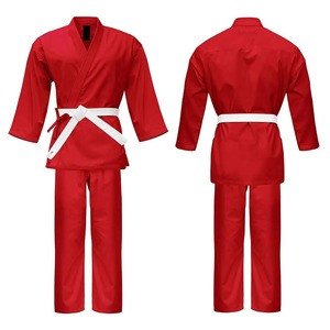 <b>Red</b> Karate Gi Uniform Adult Unisex 100% Cotton Durable Martial Arts Wear Regular Fit White <b>Belt</b> Included - Product Image 1
