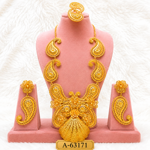 Conjunto de collar de flores chapado en oro de lujo con pendientes para mujer, joyería llamativa para boda A-63173 - Product Image 2