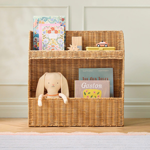 Best Choice Wholesale Rattan Kids Bookshelf 2 Tier Woven <b>Toy</b> Storage <b>Organizer</b> Shelf Display Rack For Nursery Decor - Product Image 1