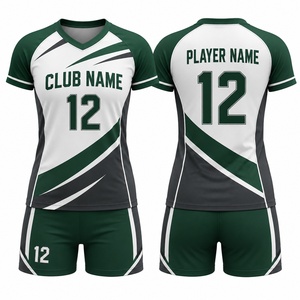 Ensemble de maillots de volley-ball unisexes personnalisés vert blanc noir imprimé par sublimation respirant uniforme 100% polyester taille adulte 12 - Product Image 1