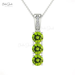 Handcrafted 14k Solid Gold Prong Set Natural 0.75 Cts <b>Peridot</b> <b>Pendant</b> With 0.9mm Diamond Customized <b>Pendant</b> Jewelry Manufacturer - Product Image 1