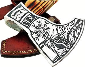 Hacha Vikinga Hecha a Mano y Personalizada, Cabeza de Acero Inoxidable, Mango de Madera, Grado Industrial, Herramienta de Corte para Camping y Senderismo, Funda de Cuero - Product Image 4