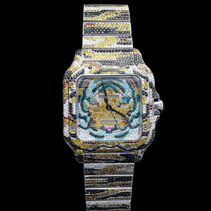 Reloj de Lujo para Hombre de Alta Calidad, Estilo Antiguo, Cuarzo, Camuflaje, Analógico, Esfera Cuadrada Esqueletizada con Incrustaciones, Acero Inoxidable, 41 mm - Product Image 1