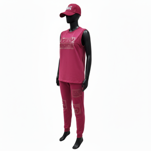 ชุดออกกำลังกายแขนกุดสองชิ้นสำหรับผู้หญิง ผ้าคอตตอนเจอร์ซีย์พรีเมียม 180 GSM ผิวสัมผัสนุ่ม โลโก้แบบรีดร้อน ชุดสำหรับผู้หญิง - Product Image 4