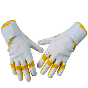 Guantes de Bateo de Cuero Vacuno Blanco y Amarillo con Cierre de Gancho y Bucle, Soporte Acolchado para la Muñeca, Unisex, para Adultos, Transpirables, Ambidiestros - Product Image 4