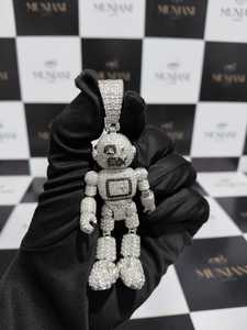 Pendentif robot en argent sterling 925, style hip-hop, serti de moissanite, unisexe - Product Image 3