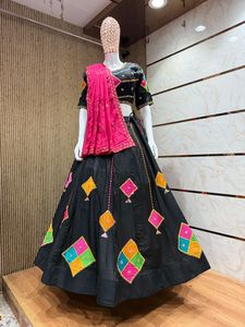 Traditional Indian Pakistani Cotton <b>Lehenga</b> Choli Set With Colorful Embroidery Floor-Length Loose Fit Wedding Wear For Women - Product Image 2