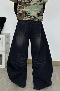 Pantalones Vaqueros Harem de Hip Hop para Hombre, Corte Holgado, Pierna Ancha, Color Negro Lavado, con Logotipo Estampado en la Parte Trasera, Estilo Otoñal - Product Image 6