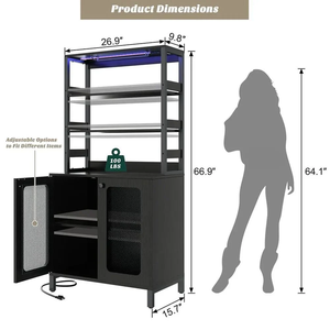 Armoire à vin haute avec éclairage LED, porte-verres, prises électriques, étagères de rangement pour vin, armoire à liqueurs moderne autoportante - Product Image 2