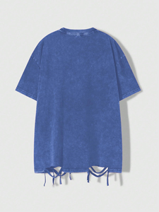 T-shirt imprimé graphique déchiré effet vieilli, délavé à l'acide, coupe oversize ample, style streetwear, en coton épais, épaules tombantes - Product Image 2