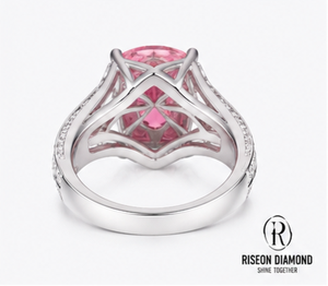 แหวนหมั้นเพชรทรงรัศมีสีชมพู 18K ทองคำขาว เพชรเพาะเลี้ยงในห้องปฏิบัติการ ดีไซน์แหวนแยกส่วนประดับเพชรทรงกลมเจียระไนแบบบริลเลียนท์ หรูหรา เหมาะสำหรับวันครบรอบ - Product Image 2