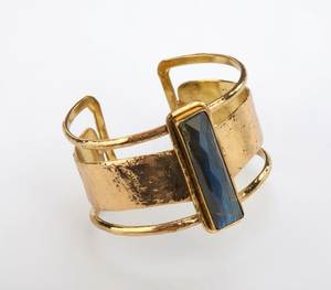 Royal Hammered Brass Cuff Chunky <b>Stack</b> Bangle Wedding Party Festive Sapphire Vintage Adjustable Chic Statement Jewelry <b>Bracelet</b> - Product Image 1