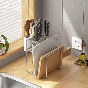 Support mural double niveau en acier inoxydable pour couteaux de cuisine et baguettes, organisateur de rangement OEM/ODM Vietnam - Product Image 4